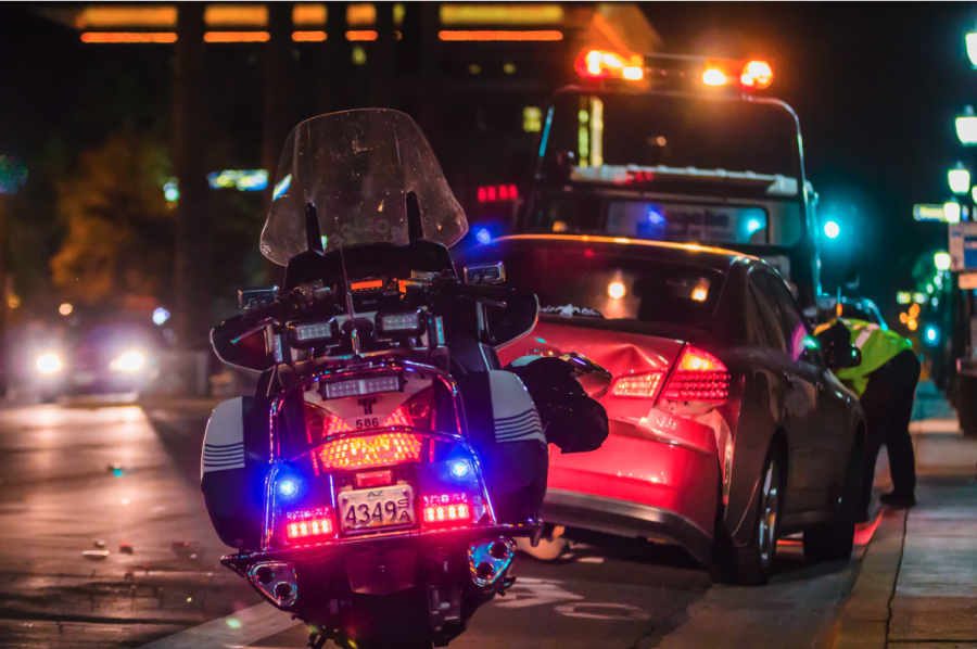 A pulled over car accident at night